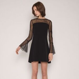 Oak + Fort Black Sheer Long Sleeve Mini Dress